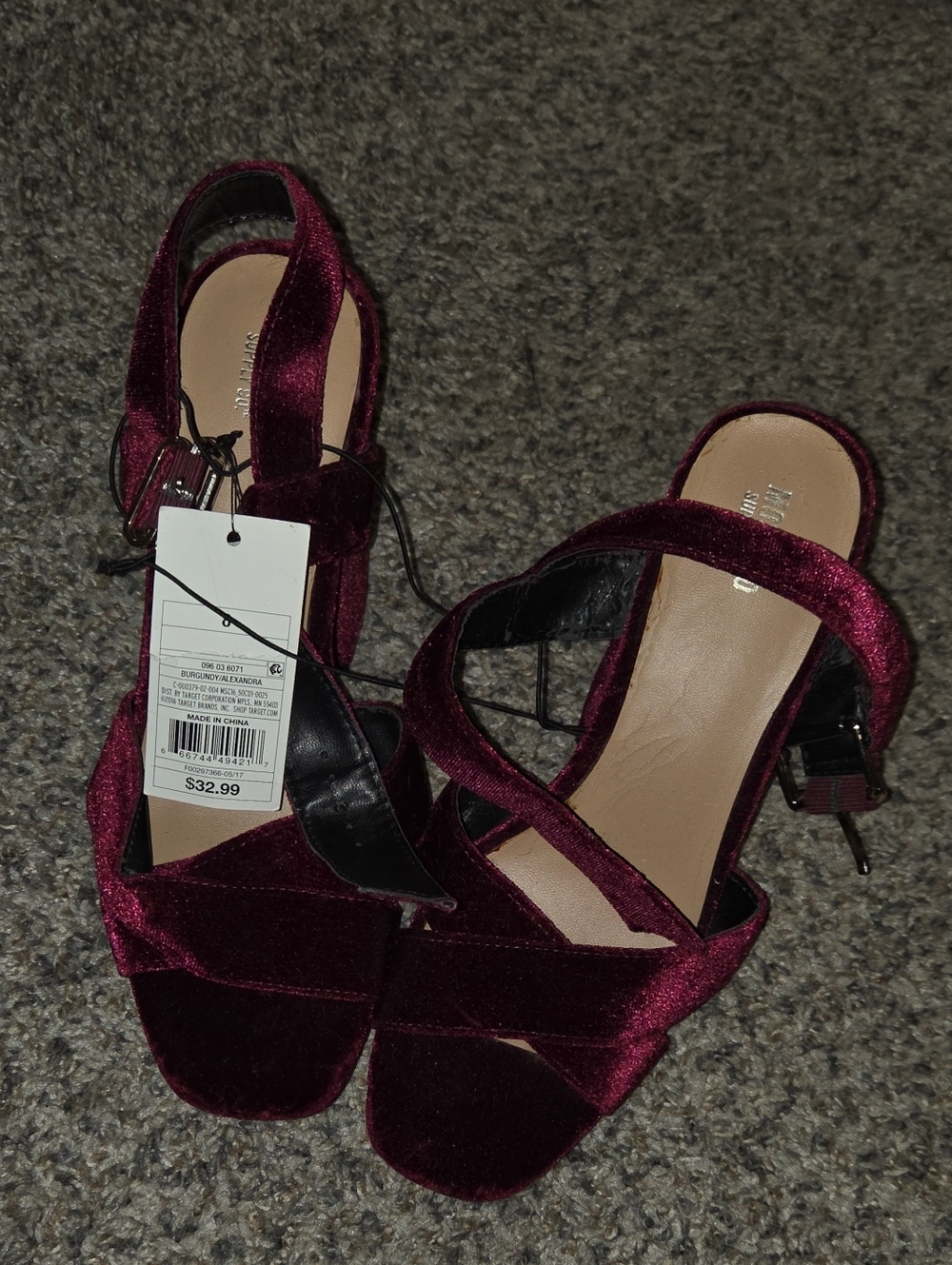 Mossimo Supply Co. Burgundy Velvet Strappy Block Heels